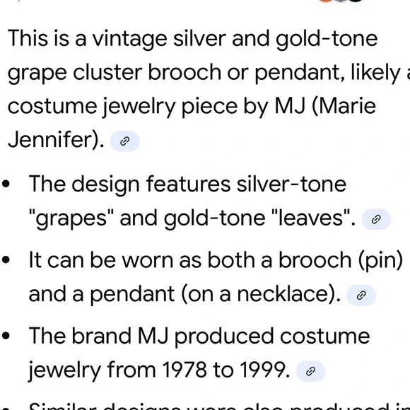 MJ (Marie Jennifer) Vintage Signed Large Grapes & Leaves Brooch/Pendant. P - Picture 3 of 3